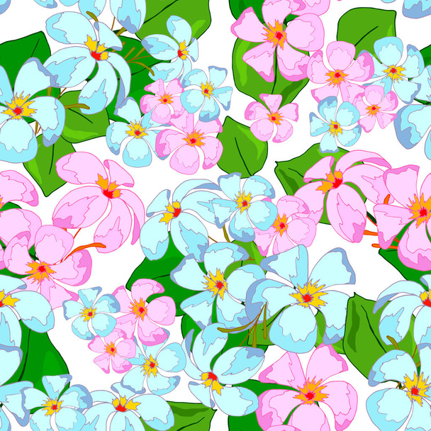 бесшовный узор с тропическими цветами и листьями, орнамент обоев, оберточная бумага, яркий принт для одежды - Вектор,изображение
