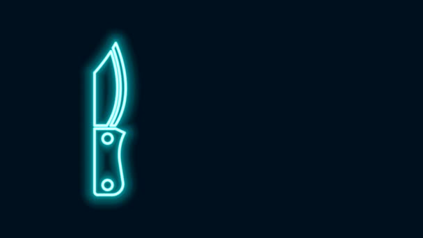 Ligne lumineuse néon Icône de couteau militaire isolé sur fond noir. Animation graphique de mouvement vidéo 4K - Séquence, vidéo