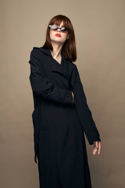 Luxurious woman stylish clothes good mood rejoicing studio - Valokuva, kuva