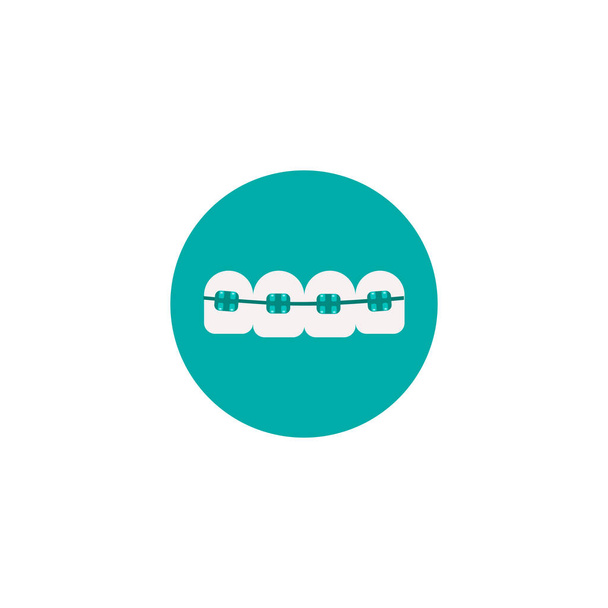 Trattamento ortodontico con l'icona dell'apparecchio dentale. Il processo di allineamento dei denti. Illustrazione vettoriale in stile piatto, isolata su sfondo blu - Vettoriali, immagini
