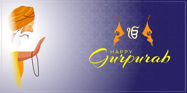 Ilustracja wektorowa pozdrowień Gurpurab, z guru Sikh Guru Nanak. obchody rocznicy narodzin Guru  - Wektor, obraz