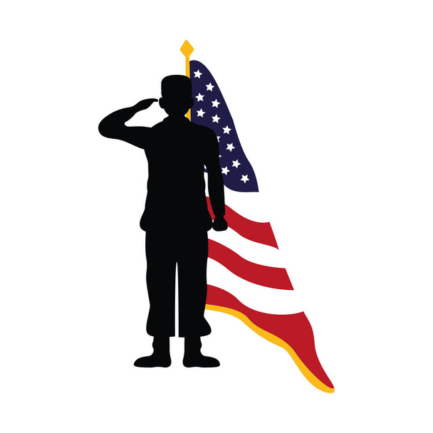 silhouette militare ufficiale con bandiera USA in polo - Vettoriali, immagini