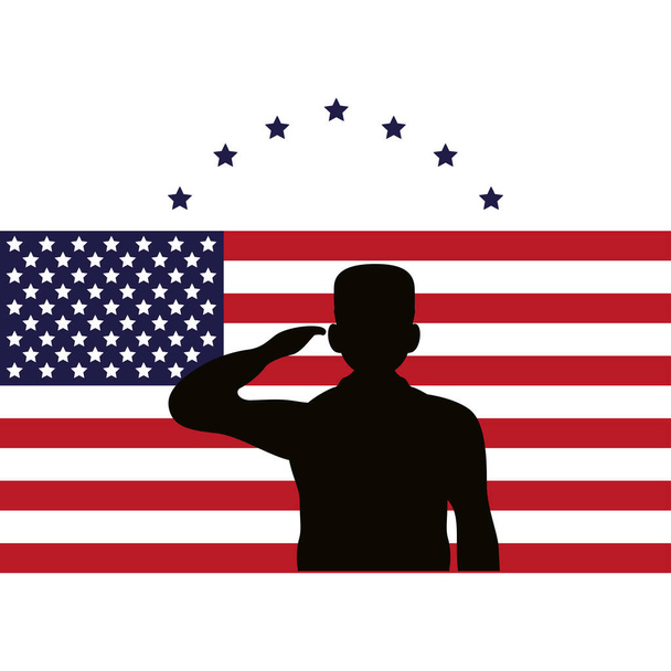 ufficiale silhouette militare in bandiera USA e stelle - Vettoriali, immagini
