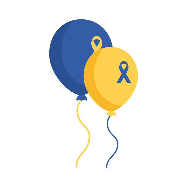 globos de helio con el síndrome de Down cintas de campaña icono de estilo plano - Vector, Imagen