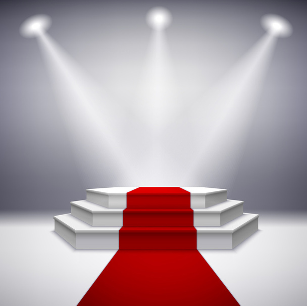 podium oświetlonej scenie z czerwonego dywanu - Wektor, obraz