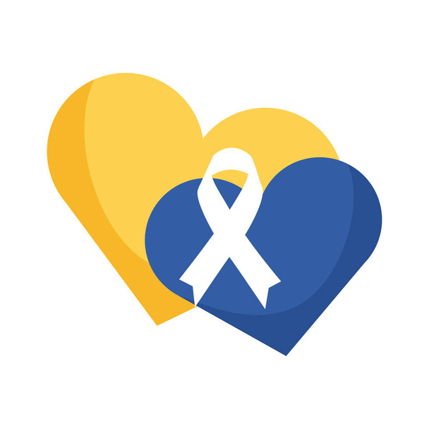 down syndrome campaign ribbon with hearts flat style icon - Vector, Image