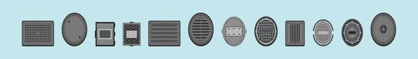 set of manhole. cartoon icon design template with various models. modern vector illustration isolated on blue background - Vector, Image
