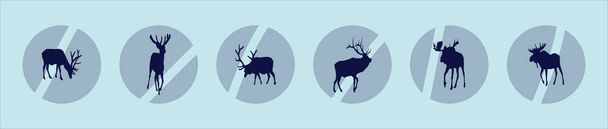 conjunto de ciervos o caribú plantilla de diseño icono de dibujos animados con varios modelos. ilustración vectorial moderna aislada sobre fondo azul - Vector, imagen