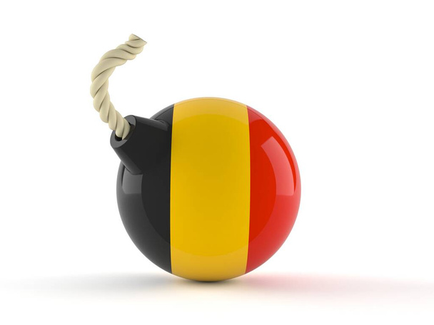 Beyaz arka planda izole edilmiş Belçika bayrağı olan bomba. 3d illüstrasyon - Fotoğraf, Görsel