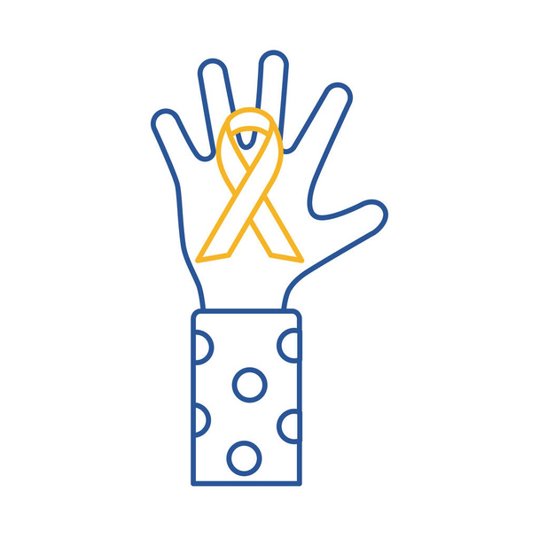 down syndrome campaign ribbon in hand human line style icon - Vector, Image