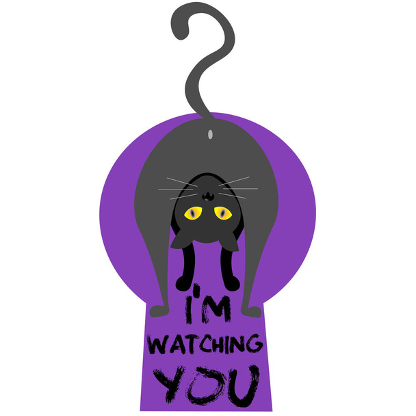 t-shirt design cartoon cat looking back with the words Im watching you - Vector, Image