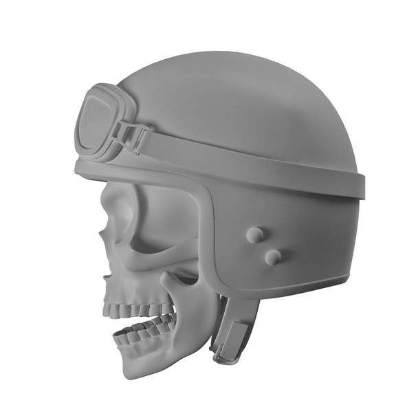 Totenkopf mit Helm Ryder white shading 3D-Renderbilder Seitenansichten - Foto, Bild