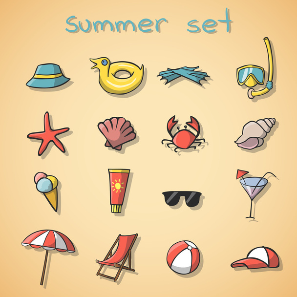 Summer vacation travel icons set - Διάνυσμα, εικόνα