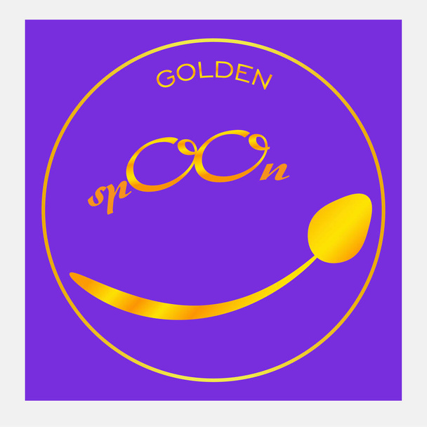 art minimalist logo golden spoon with a smile on the ultraviolet background - Vector, Image
