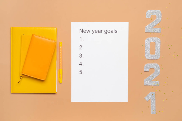 Empty to do list on new year with figure 2021 on color background - Photo, Image