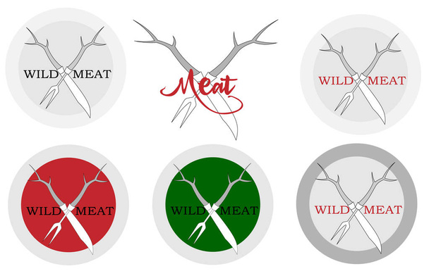 couteau et fourchette à viande avec cornes de cerf logo d'art pour un restaurant - Vecteur, image