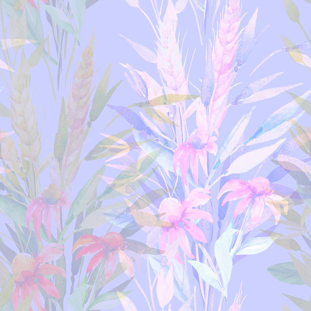 Composition aquarelle d'un bouquet de fleurs d'automne et d'oreilles de blé.Modèle sans couture. - Photo, image
