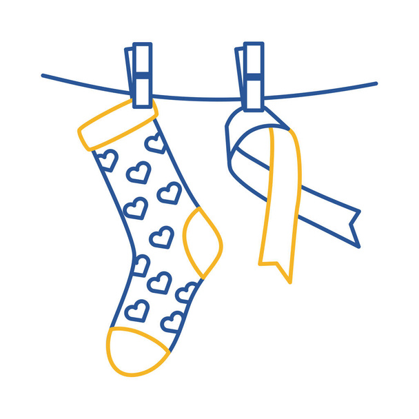 down syndrome campaign ribbon with sock line style icon - Vector, Image