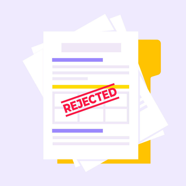 Odmítnutý úvěrový nebo úvěrový formulář se souborem a formulářem žádosti, papírové listy izolované na pozadí. - Vektor, obrázek
