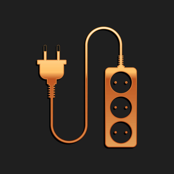 Gold Electric prodlužovací kabel ikona izolované na černém pozadí. Napájecí zásuvka. Dlouhý stínový styl. Vektor. - Vektor, obrázek