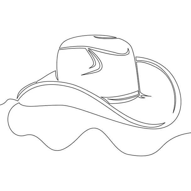 Continuo dibujo de una sola línea Cowboy sombrero icono vector ilustración concepto - Vector, Imagen
