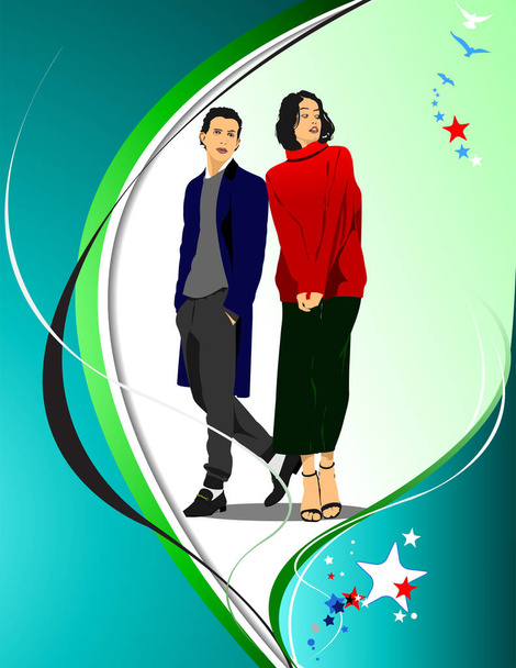 Couple fashion people. 3d vector illustration - Vektor, obrázek
