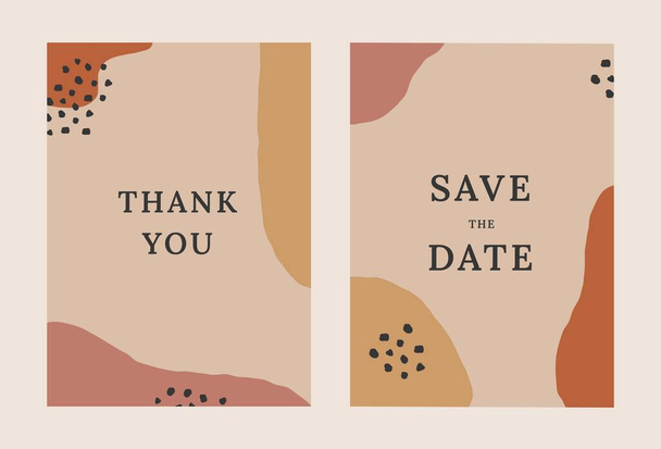 Abstrakte Hochzeitseinladungskarten. Speichern Sie die Datumsfeier Online-Design organischen Formen Boho zeitgenössischen Stil. Vektorillustration - Vektor, Bild