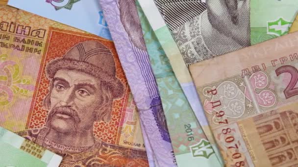 Pila de moneda nacional de Ucrania hryvnia UAH - Imágenes, Vídeo