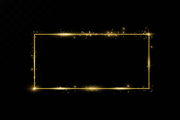  Golden frame with lights effects. Shining rectangle banner. Isolated on black transparent background. Vector illustration, eps 10 - Vektor, Bild