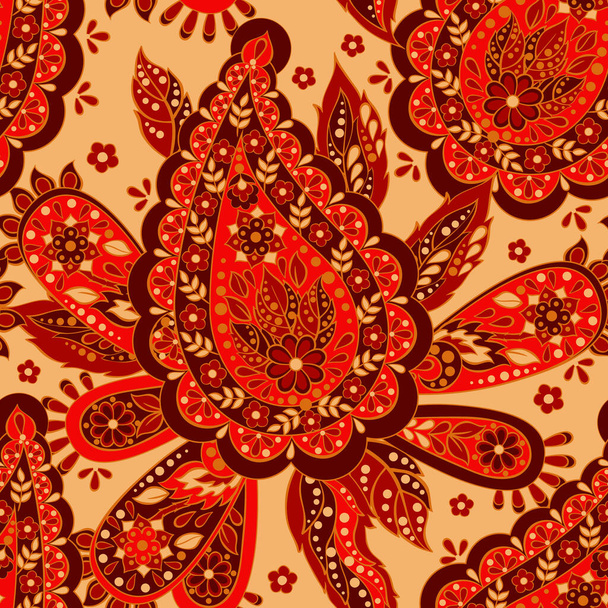 Paisley seamless asian pattern. Folklore vector background - Vektör, Görsel