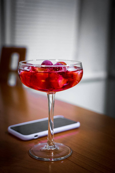red martini glass with cherry - Zdjęcie, obraz