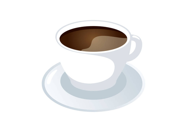 Черная чашка кофе и вектор значка блюдца. Белая керамическая чашка кофе значок изолированы на белом фоне. Чашка вектора эспрессо. Чашка кофе с вектора блюдца - Вектор,изображение