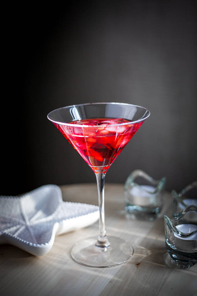 red martini glass with cherry - Fotoğraf, Görsel