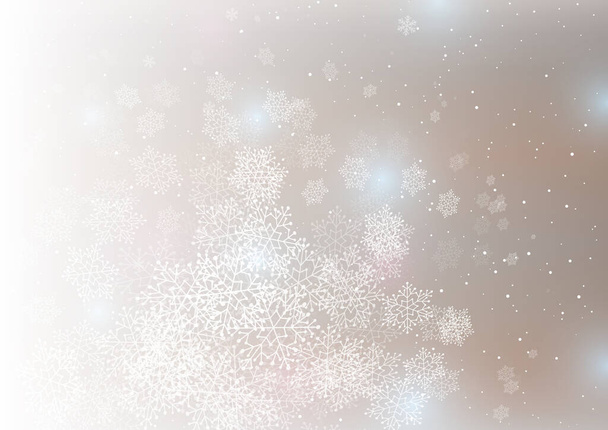 Kerstkaart met glanzende sneeuwvlokken - vector horizontale licht zilveren achtergrond voor de winter vakantie ontwerp - Vector, afbeelding