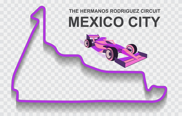 Μεξικό grand prix πίστα για Φόρμουλα 1 ή F1. Λεπτομερής πίστα αγώνων ή εθνικό κύκλωμα - Διάνυσμα, εικόνα