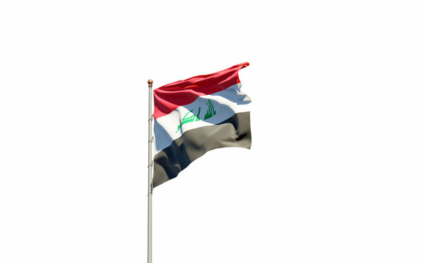 Hermosa bandera nacional de Irak sobre fondo blanco. Bandera de primer plano aislada obra de arte 3D. - Foto, Imagen