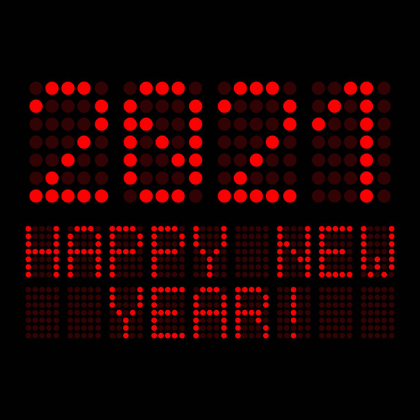 Display digital mostra a data do ano novo 2021 ea mensagem feliz ano novo em vermelho sobre fundo preto - Foto, Imagem
