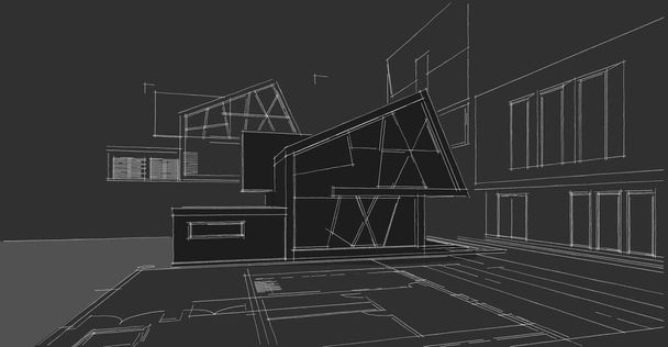 moderne Haus Skizze 3D Illustration - Foto, Bild