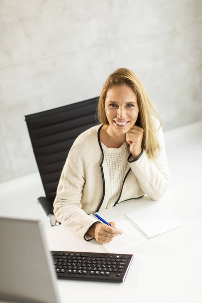 Belle femme d'affaires travaillant sur ordinateur portable dans le bureau moderne lumineux - Photo, image