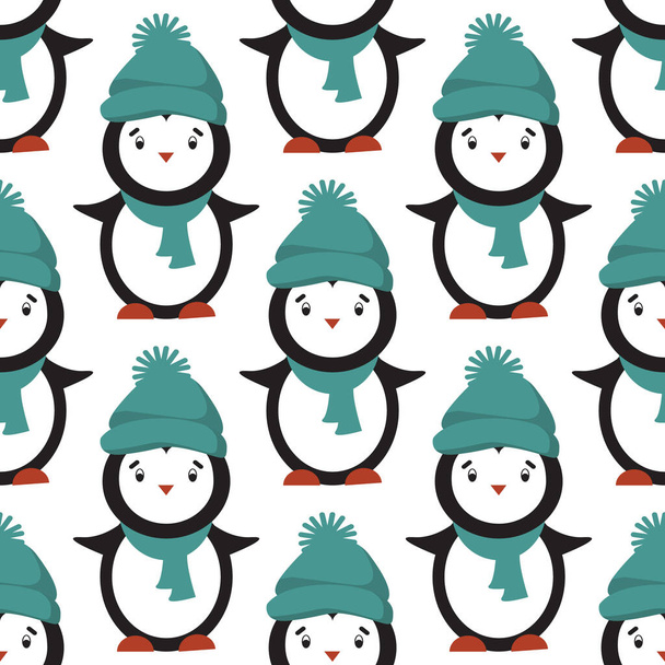 Seamless pattern with cute penguins. Animals pattern. Penguin cartoon on winter background. Vector illustration - Vecteur, image