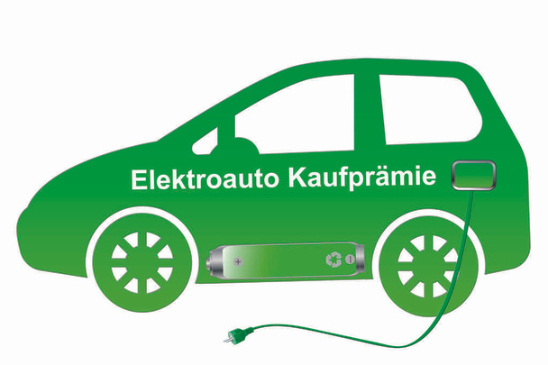 Elektroauto grn mit Akku und Ladekabel isoliert auf weissem Hintergrund - Φωτογραφία, εικόνα
