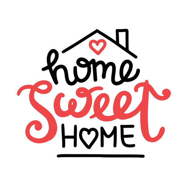 Home doce casa mão desenhada lettering composição, ilustração vetorial - Vetor, Imagem
