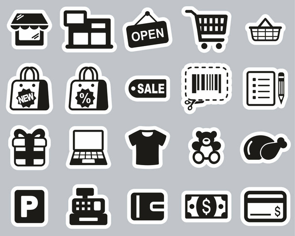 Shopping Mall Or Supermarket Icons Black & White Sticker Set Big - Вектор,изображение