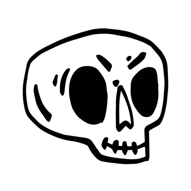 Crâne dessiné à la main. Drôle de crâne de dessin animé isolé sur fond blanc. Illustration vectorielle. - Vecteur, image