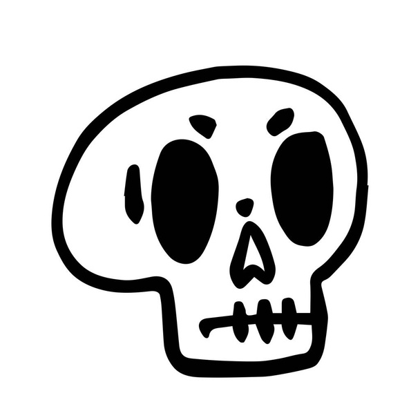 Ręcznie rysowana czaszka z kreskówki. Zabawna kreskówkowa czaszka odizolowana na białym tle. Ilustracja wektora. - Wektor, obraz