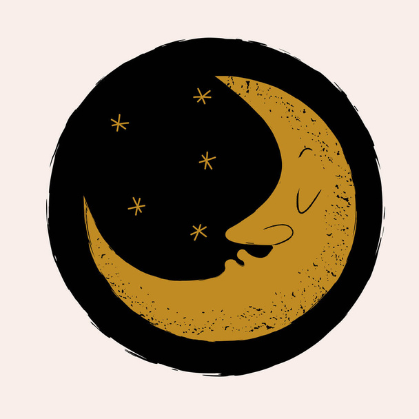 Uma lua do Crescente Dourado contra um céu negro. Ícone do vetor, sinal. - Vetor, Imagem