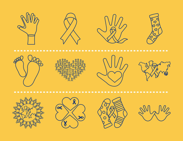 bundle of twelve down syndrome set icons - Vector, Image