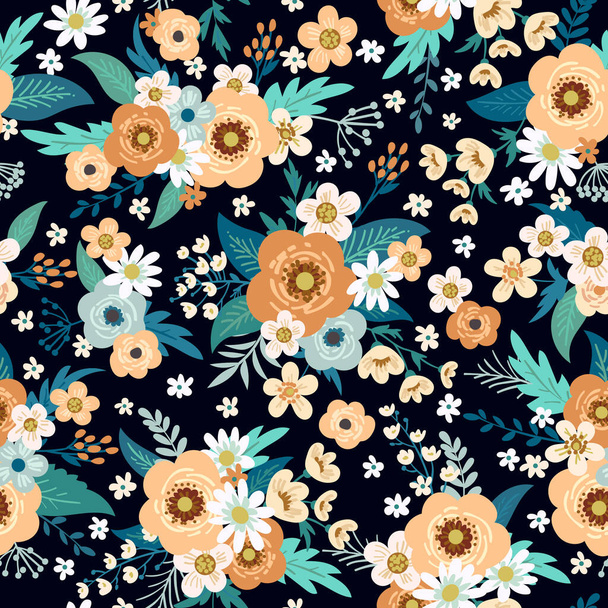 Floral fashion print design for spring dress - Διάνυσμα, εικόνα