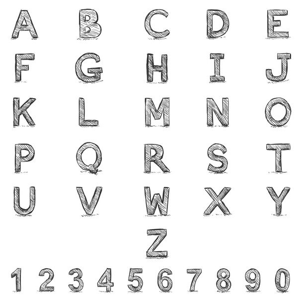 Vector Sketch Alphabet with Numbers - Vector, Imagen