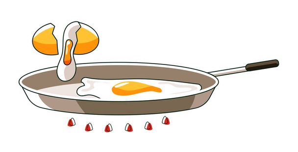 Cooking process of fried egg on pan isolated on white - Vetor, Imagem